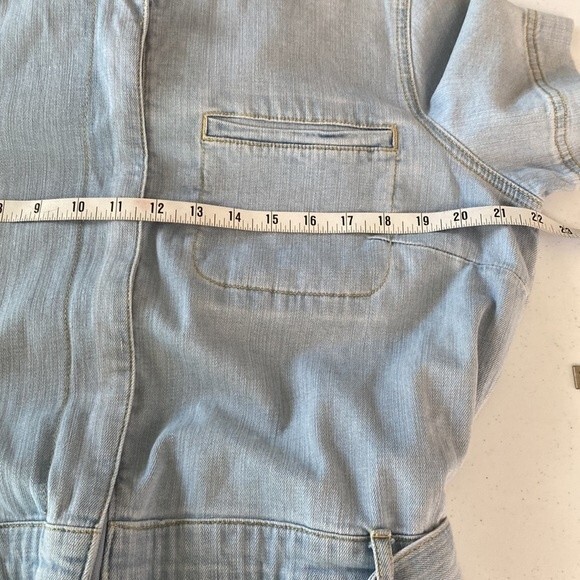 Ella Moss Belted Denim Short Sleeve Cropped Wide Leg Jumpsuit Relaxed Fit - Picture 12 of 16